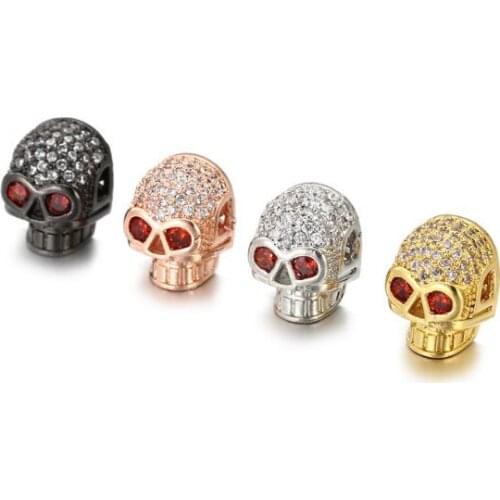 1.4*1cm skull spacer micro pave cz cubic zirconia zircon beads metal Crystal bracelet DIY making silver gold plated gh35f