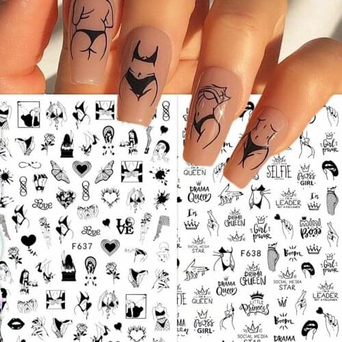 1 Sheet New 3D Nail Sticker Black Lines Flowers Animals Leaves Heart Image Nail Art Decorations Slider for Nail Art Decorations