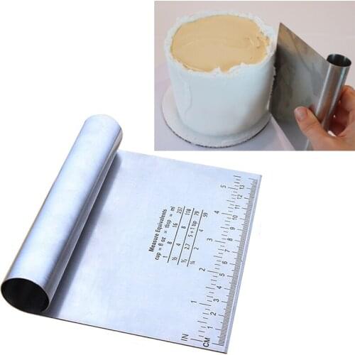 1pc 15*12cm Cake Scraper Stainless Steel Edge Smoother Dough Pizza Cutter Baking Pastry Spatulas Kitchen Fondant Scale Tools