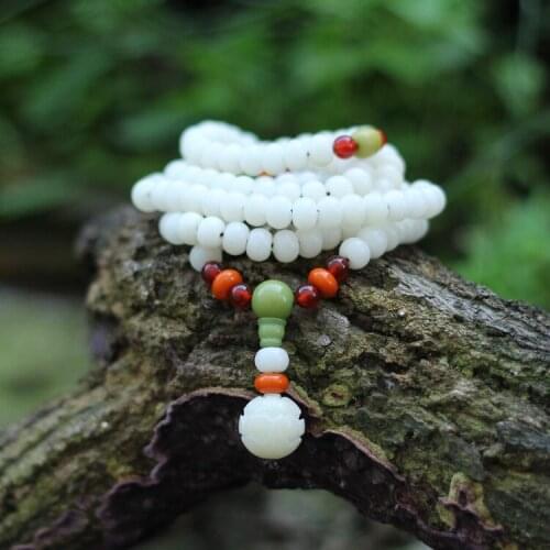 108pcs White Bodhi Root Beads Bracelet Green, New Buddha Multi Layers Ethnic Bracelet,chinese Wind Pray Beads Vintage Bracelet