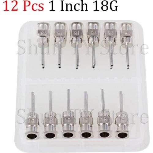 12 Pcs 1/2'' Silver Stainless Steel 18Ga Industrial Liquid Syringe Dispensing Needle with Double Blunt Tips Dispensing Needle