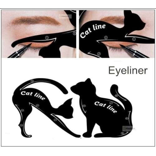 2pcs Cute Cat Eyeliner Stencil kit for eyebrows guide template Maquiagem eye shadow frames card makeup tools