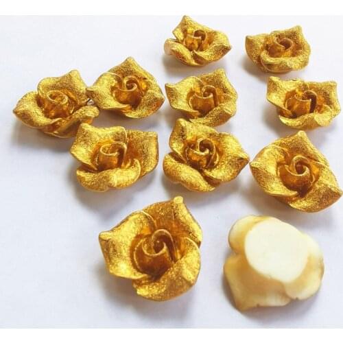 20pcs 20mm Silver/Gold Rose Flowers Flatbacks Resin Cabochons Embellishments For Scrapbooking Cardmaking