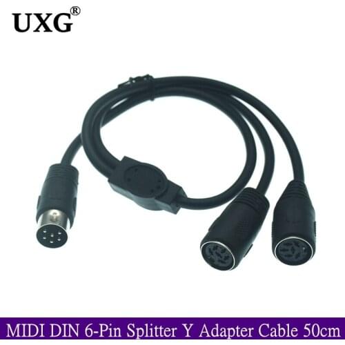 MIDI DIN 6-Pin Splitter Y Adapter Cable MIDI 6 Pin Male to dual 2 x DIN-6pin Female Extension Audio Cable 50cm