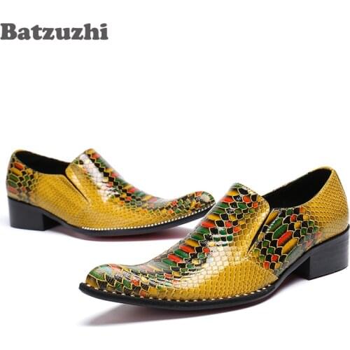 Batzuzhi Italian Shoes Men Luxury Pointed Toe Gold Genuine Leather Men Dress Shoes Party and Wedding Shoes Zapatos Hombre,38-46