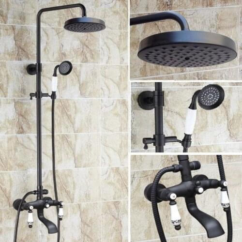 Black Oil Rubbed Brass Wall Mounted Waterfall Rain Shower Faucet Set Dual Ceramic Lever Handle Bathroom Bathtub Water Tap ahg128