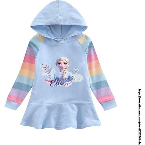 Disney Cartoon Girls dress long sleeve cotton childrens clothing autumn spring new Frozen Elsa cartoon girl dresses