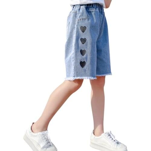 Jeans For Girl Ripped Girl Short Jeans Heart Pattern Childrens Jeans For Girl Summer Childrens Clothing