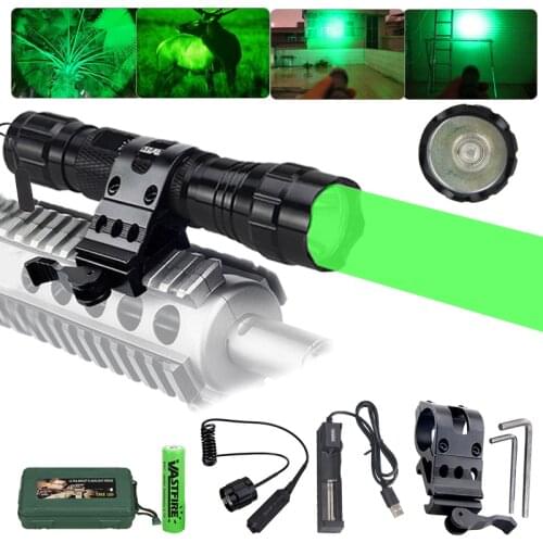 2000LM 500 Yard GREEN LED Hunting Flashlight Aluminium Tactical Torch Outdoor Lantern with 18650 Battery Remote Switch
