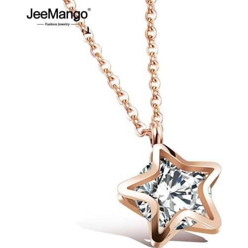 JeeMango New Star Mosaic Cubic Zirconia Pendant Necklace Titanium Steel Rose Gold Chic Star Pendant Women Necklace JN17066
