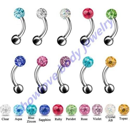Showlove 10pcs mix colors Stainless steel eyebrow curved barbell rings piercing banana body jewelry