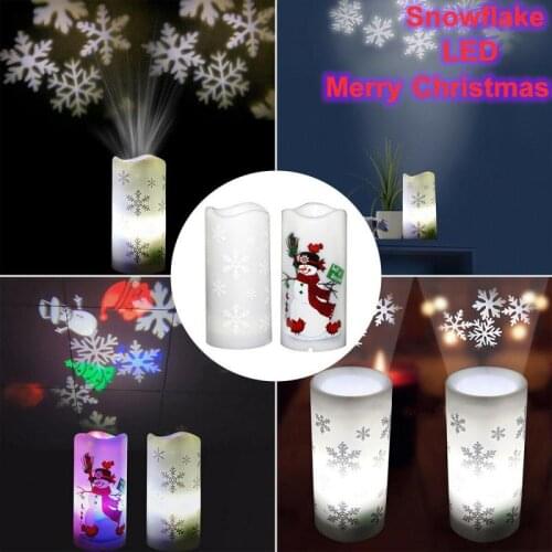 Christmas Decoration Ornaments Creative LED Candle Projection Lamp Snowflake Snowman Pattern Night Light Decor Props