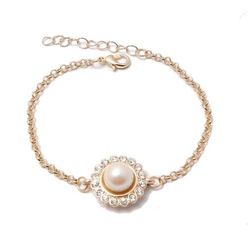 Hot Sale Gold Bracelet Wind Jewelry Round Gem Inlaid Pearl Fashion Simple For Women