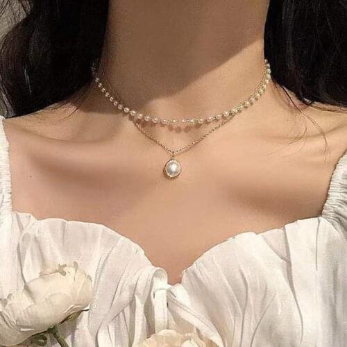 Fashion Temperament Pearl Necklace for Women Sweet Multilayer Beads Clavicle Chain Choker Necklace Party Jewelry Gifts