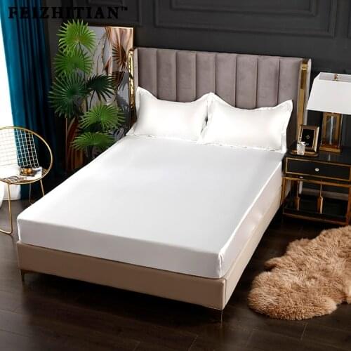 Fashionable Silk Satin Fitted Sheet Elastic Band Rayon Bed Sheet Simple Color Mattress Cover Comfortable Bed Cover