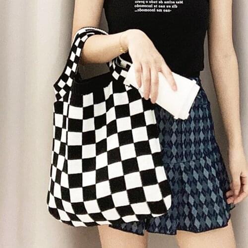 Fashion Woven Tote Shoulder Bags for Women 2021 Color Plaid Knitting Women Handbag Designer Big Tote Female Shopper Purse Lady