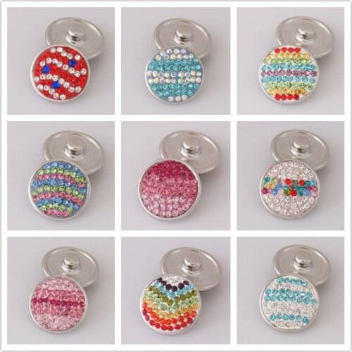 Fashion high Quality Colorful stripe pattern rhinestone 18MM charm snap buttons for DIY snap jewelry wholesale