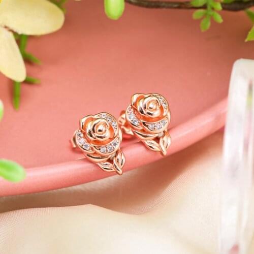 Fashion Crystal Rose Flower Jewelry Earring Pedant Necklace Ring for Women Wedding Accessories Party Gifts