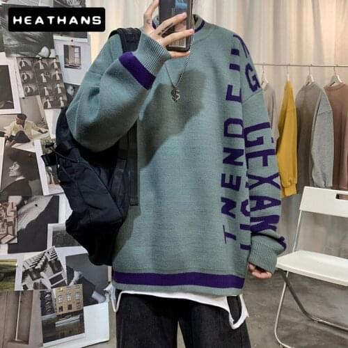 Mens Letter Patchwork Knitted Sweaters Pullover Oversized Tops Japan Style Harajuku Male Sweater Thick Warm Bottoming Clothes