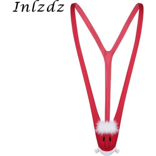 Mens Erotic Lingerie Christmas Mankini Thong Novelty Sex Costume Underwear Christmas Pattern Bodysuit for Gag & Pranks Gifts