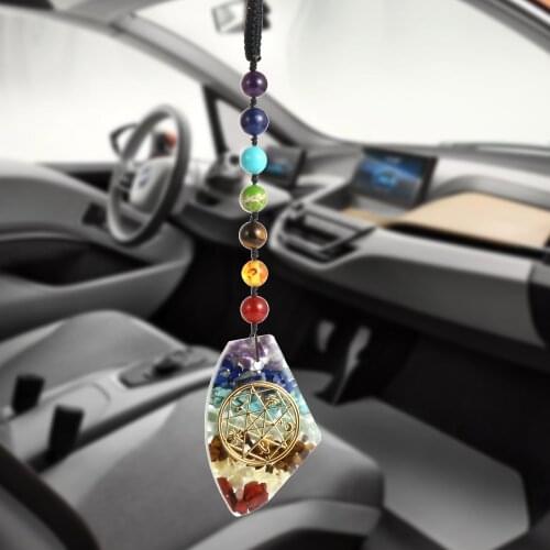 Natual Stone Chips Gravel 7 Chakras PingAn Pendant Car Hanging Wall Window Decoration Amulet Healing Orgonite Energy Jewelry