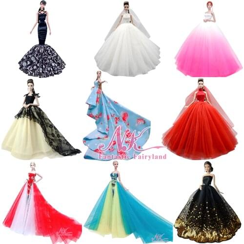 NK 2021 Princess Doll Clothes Handmake Wedding Dress Fashion Evening Party Outfit For Barbie Doll Accessories FR Doll Toys JJ