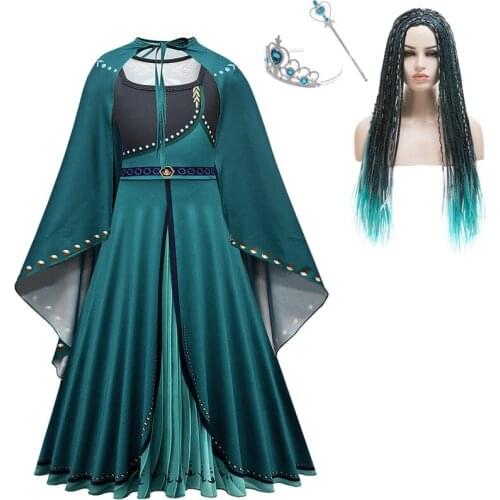 New Dark blue Baby Girls Kids frozen costume Dress Snow Princess Queen Dress Up childrens party Gown Cosplay Anna dress+cloak