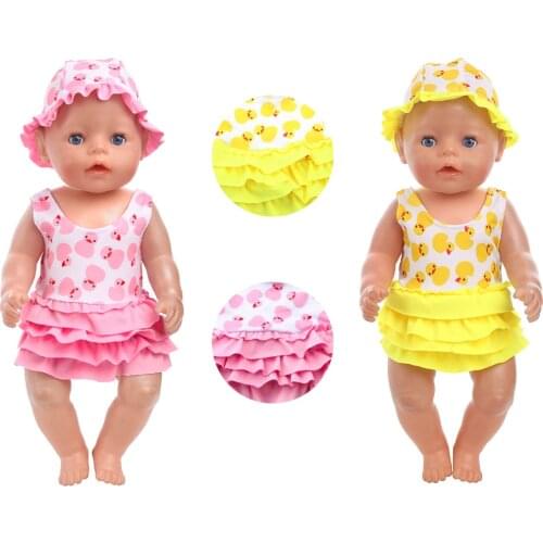 43 Cm Boy American Dolls Clothes Yellow Duckling Print Swimsuit + Shoes Born Baby Toys Accessories Fit 18 Inch Girls Doll f751