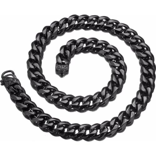 Classic Vintage Black Color Curb Cuban Link Chain Necklace Or Bracelet Jewelry 15mm Wide 7-40 Inches Stainless Steel Jewelry