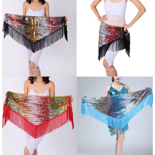 Womens Sequins Belly Dance Hip Scarf Hip Skirt Waist Chain Triangle Belt