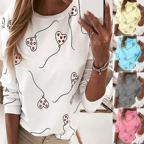 European and American Casual Round Neck Printed Long Sleeve T-shirt Plus Size Loose Pullover Shirt Fashion Streetwear Women Tops