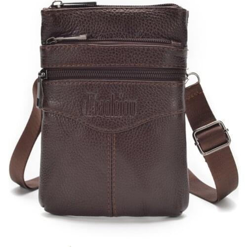 Nature Leather Men Waist Bag Belt Phone Pouch Mini Shoulder Crossbody Bag First Layer Cowhide Zipper Purse for Male sac homme