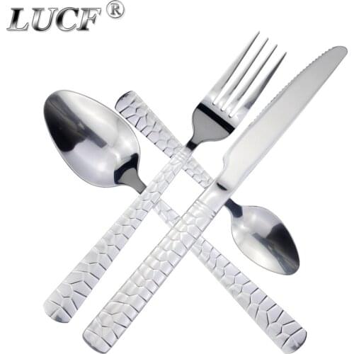 Luxury Serpentinite Pattern Handle Dinnerware 4 In 1 Set Mirror Stainless Steel Elegant Cutlery Tableware For Home Restaurant