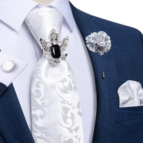 Blue Plaid Striped Ties For Men Luxury Mens Tie Set Pocket Square Cufflinks Business Wedding Neck Tie buckle hoop DiBanGu