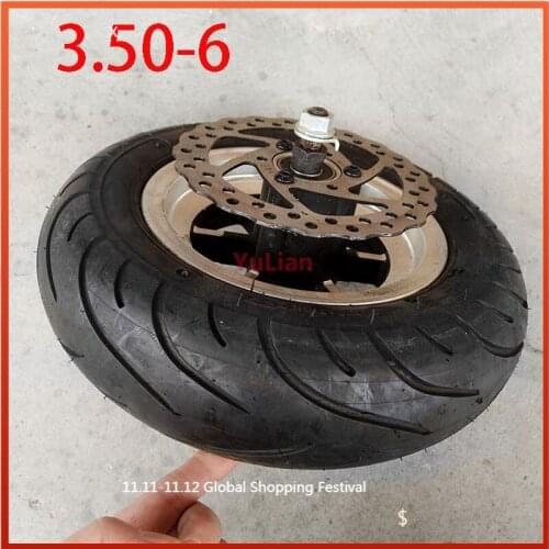 10 inch electric scooter wheels 6inch wheel hub + 3.50-6 vacuum Road tyre + Brake disc fits Folding electric scooter
