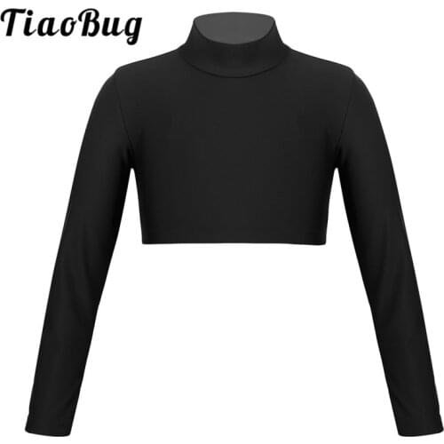 TiaoBug Kids Teens Solid Color Long Sleeve Crop Top for Girls Ballet Jazz Dance Stage Performance Workout Gymnastics Dance Wear