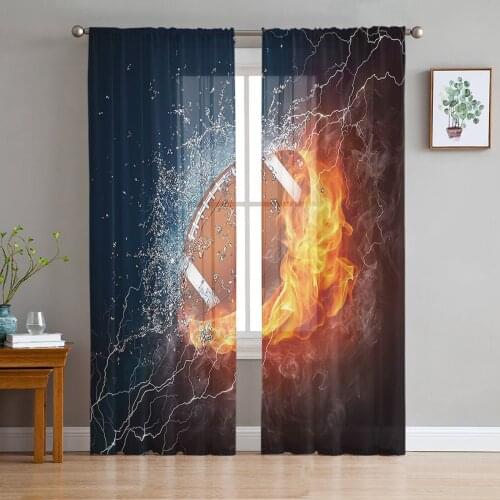 Rugby Football Water Fire Window Treatment Tulle Modern Sheer Curtains for Kitchen Living Room the Bedroom Curtains Decoration