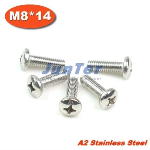 100pcs/lot DIN7985 M8*14 Stainless Steel A2 Pan Head Phillips (Cross recessed pan head) Screw
