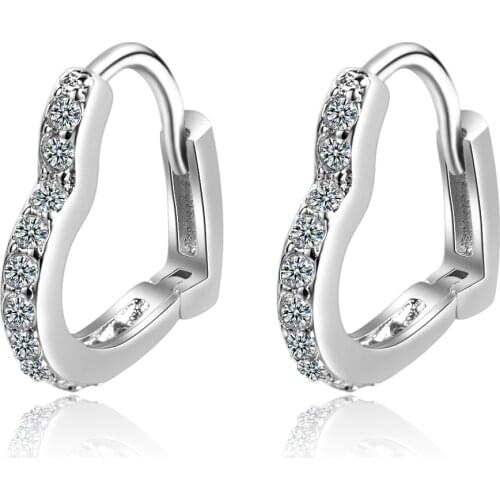 LByzHan 925 Sterling Silver Prevent Allergy Earrings Zircon Heart Shaped Small Hoop Earrings For Women E-3721