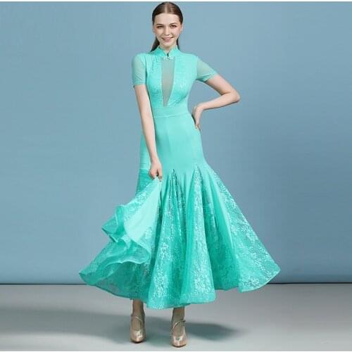 H2589 Lace Short Sleeve Ballroom Dance Dress Women National Standard Modern Dance High Quality Professional Performance Costumes