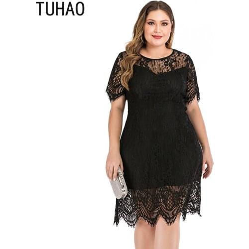 TUHAO 2020 Summer Elegant Black Lace Womens Party Nightclub Dress Large Size 5XL 4XL 3XL Women Big Size Clothes Vestidos WM25