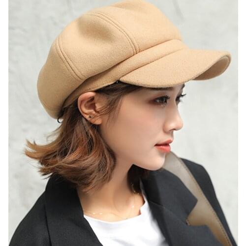 Winter Women Vintage Newsboy Hat Faux Wool Visor Beret Octagonal Retro Trendy High Street Classic Paperboy Cabbie Cap for Ladies