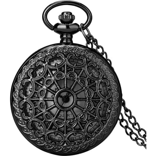 Antique Spider Web Hollow Black/Bronze Quartz Pocket Watch Steampunk Pendant Necklace Chain Gifts for Men Women Relogio De Bolso