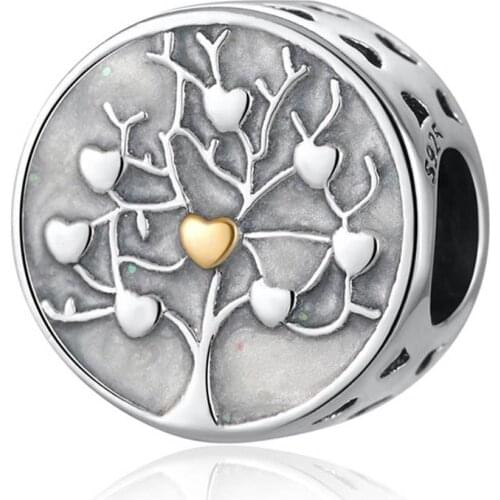Authentic S925 Bead DIY Jewelry Tree of Hearts Charms fit Lady Bracelet Bangle