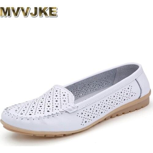 MVVJKE 2017 Spring women flats shoes women genuine leather shoes woman cutout loafers slip on ballet flats ballerines flats