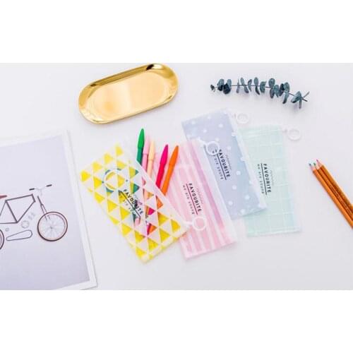 Small fresh ring flat pull bag student stationery storage bag translucent pencil case handbag Eco-Friendly PVC Stationery