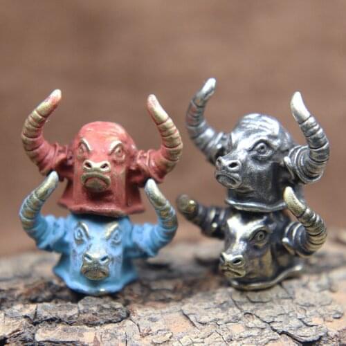 Long Horn Bull Samurai Brass Knife Beads DIY Lanyard Pendants EDC Outdoor Paracord Accessories Flashlight Umbrella Rope Hangings