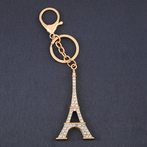 FLOLA Gold Big Eiffel Tower Keychain Accessories Pendant Pairs Rhinestone Key Rings Car Bag Charm Trendy Jewelry Gifts kcha12