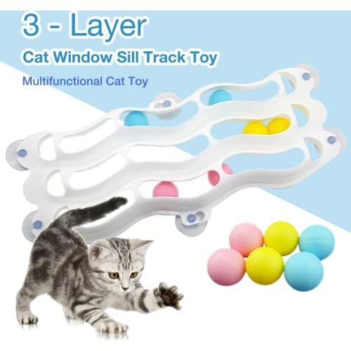 Cat Toys Interactive Cat Ball Toy For Indoor 3 Layers Window Wall Mounted Track Toy Pet Intelligence Training Slot Toy