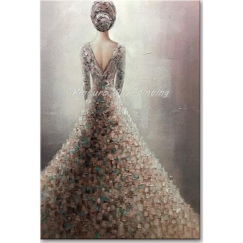 Mintura Hand Painted Oil Paintings on Canvas Wall Picture For Living Room The Girl in The Wedding Dress Home Decor Art No Framed
